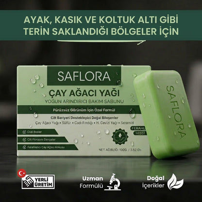 SAFLORA® Arındırıcı Bakım Sabunu – Çay Ağacı, Okaliptüs ve Kükürt